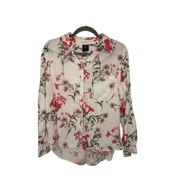 George Tops - George Long Sleeve Button Down Shirt with Pink Floral Pattern - Size XLarge